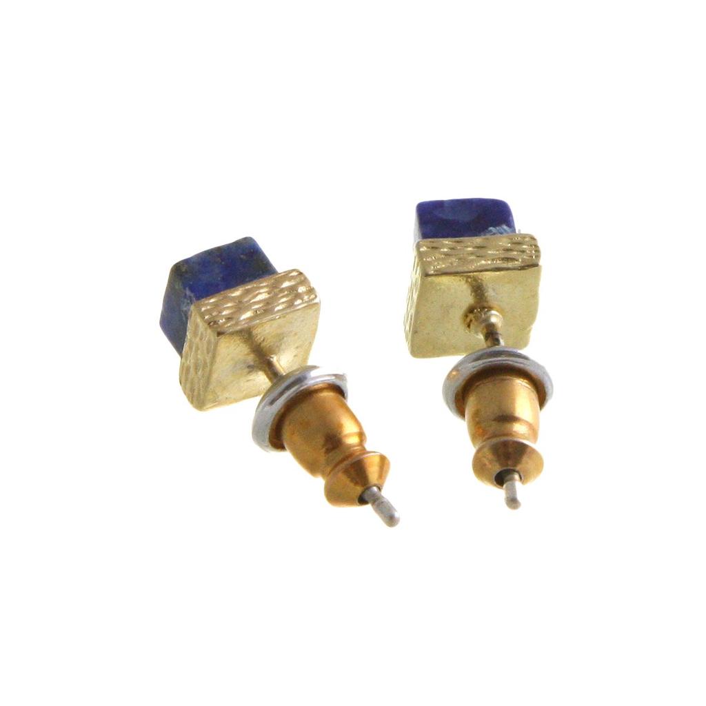 Natural Stone Motif Lapis Round [VINGTAINE] Earrings, Turquoise, Lazuli, Square, Circle, P1475-NY-SQ