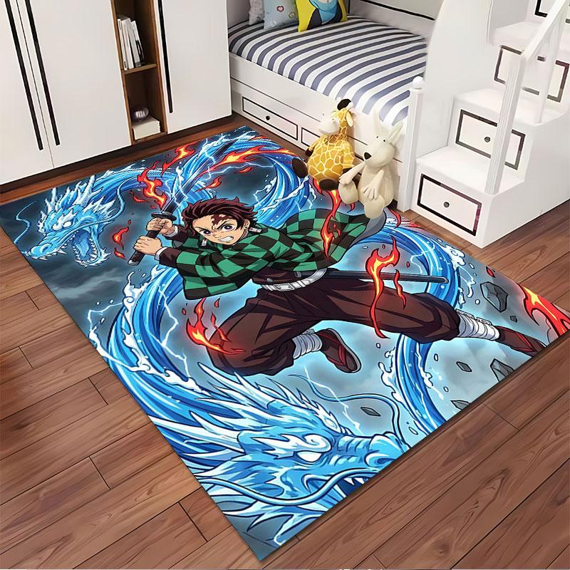 Anime Warrior with Fire Dragon suitable as a non-slip mat for the living room or bedroom sofa