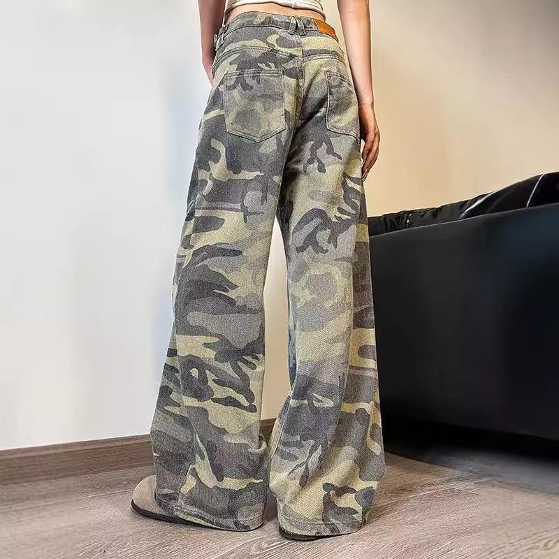 Dámské americké retro džíny Street Hip-hop rovné široké kalhoty volné moppingové kalhoty