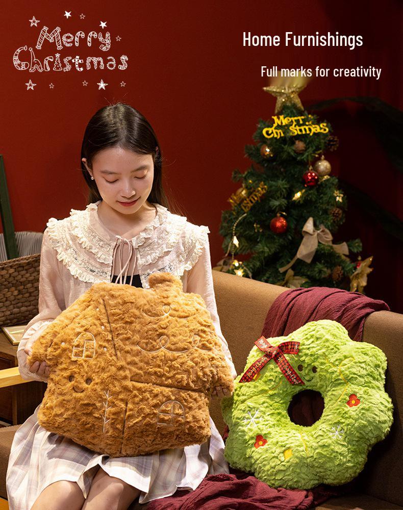 Christmas Gingerbread Man & Snowflake Throw Pillow - Holiday Decoration for Sofa & Living Room