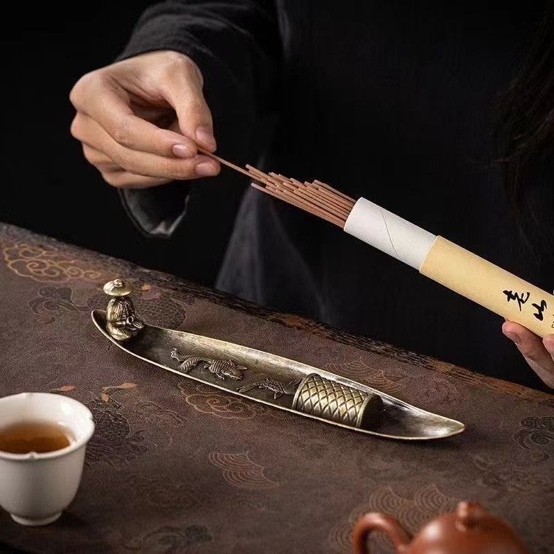 Solid Brass Boat Incense Burner Home Desktop Decoration Ornament Creative Zen Style Home Indoor Incense Insertion Tray Gift