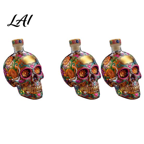 Decorative Skull Container Gothic Decanter Hand Painted Glass Liquor Bottle with Floral Room Decoration Design 3D Carved Wine Dispenser for