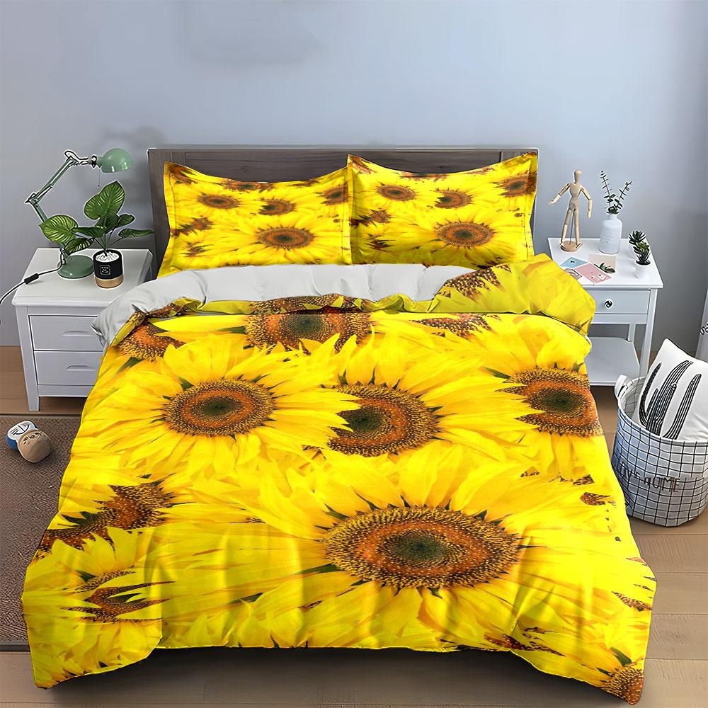 Bright yellow sunflower pattern. Bedding sets Duvet cover sets Duvet covers Pillowcases(1*Duvet Cover 2*Pillowcases without duvet insert)