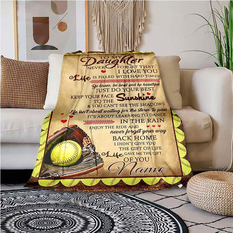 Baseball For My Daughter Customize Your Name Blanket Warm Comfortable And Soft Blankets Are Suitable For Home Chairs Office Sofas Sofas Office Camping