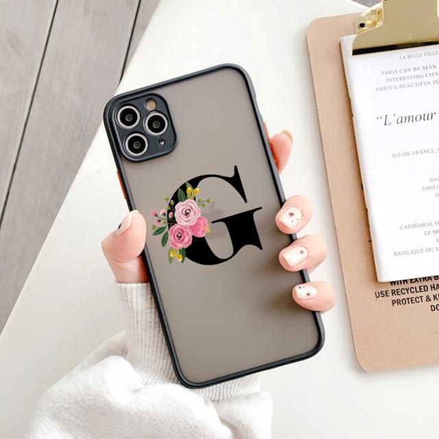 Black Letter Flower Matte Phone Case For iPhone 15 12 14 Pro Max Cases For iPhone 11 13 pro Back Cover fashion Shell Coque