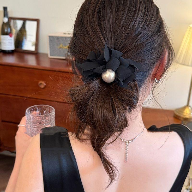 Elegant Korean Style Satin Hair Ties with Butterfly Knots and Pearls for Women Girls Children Fashionable Hair Bands