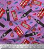 Soimoi Japan Crepe Satin Fabric Bus,Telephone Booth & London Clock Tower Architectural Print Sewing Fabric Metre 42 Inch