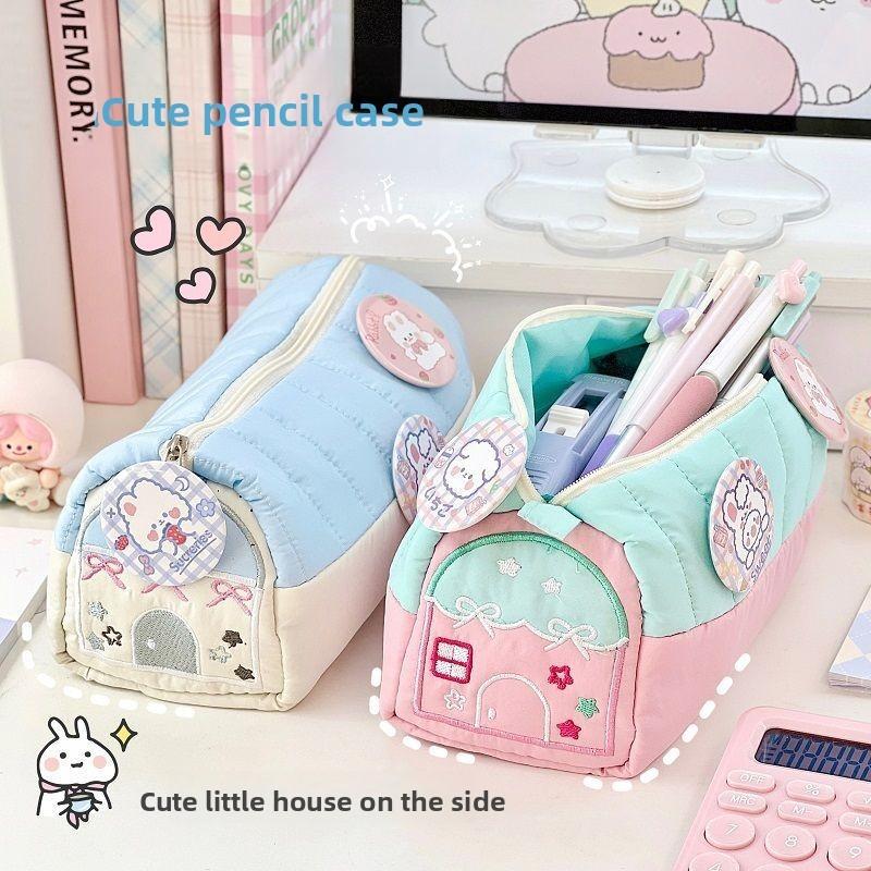 Cotton Linen Small House Pencil Case With Large Capacity For Students And Kids