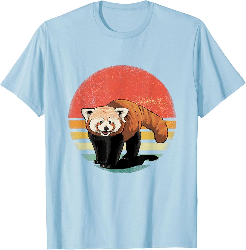 Retro Red Panda Sunset Vintage Animal Lover Graphic Tee Shirt Casual Unisex