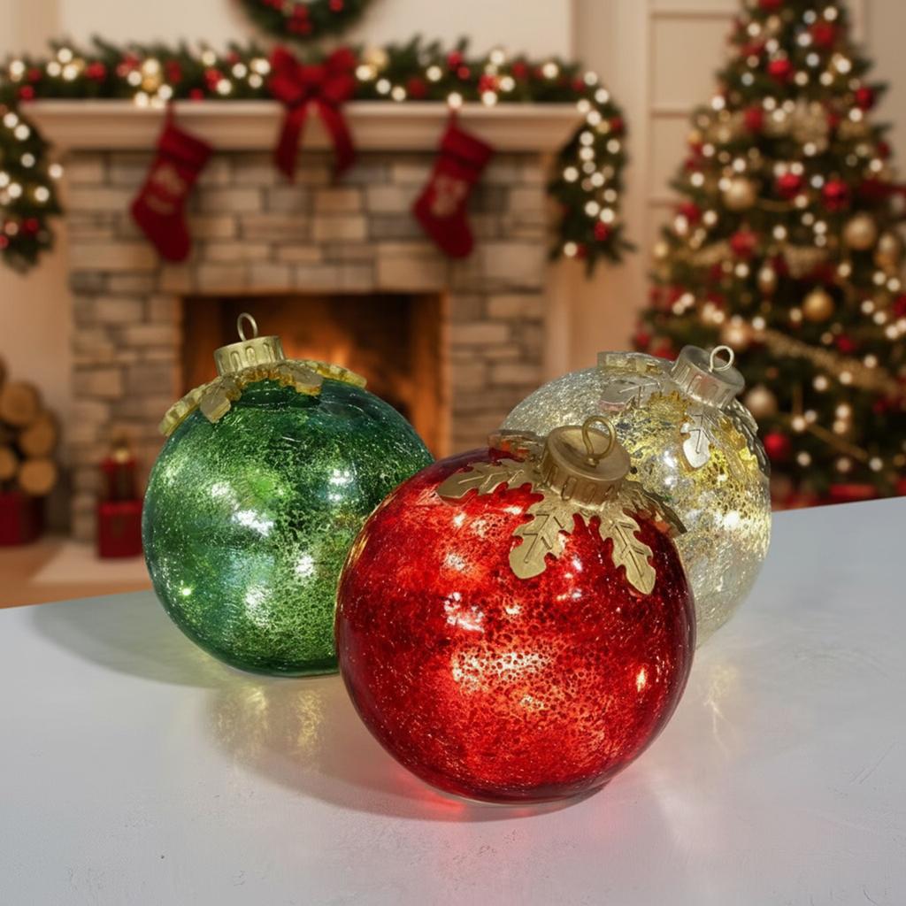 LED Glass Christmas Ball Ornaments Battery Powered Tabletop Christmas Decorations Christmas Decorative Lamp for Home Decor