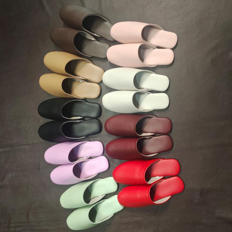 Spring & Autumn Lambskin Leather Slippers - Japanese Style Indoor Couple Slippers for Home & B&B Vacations