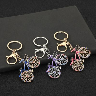 Schlüsselanhänger Anhänger Funkelnde Strasssteine Fahrrad Design Zinklegierung Schlüsselkette mit Karabinerhaken Galvanisierter Schlüsselhalter Rucksack Auto Zubehör