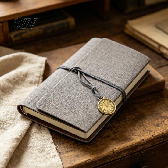 Durable Cover Notebook Faux Leather Writing Journal Notebook, 6 Ring Loose Leaf Binder, 7 Inch Diary Sketchbook with Clock Pendant for Travel Business
