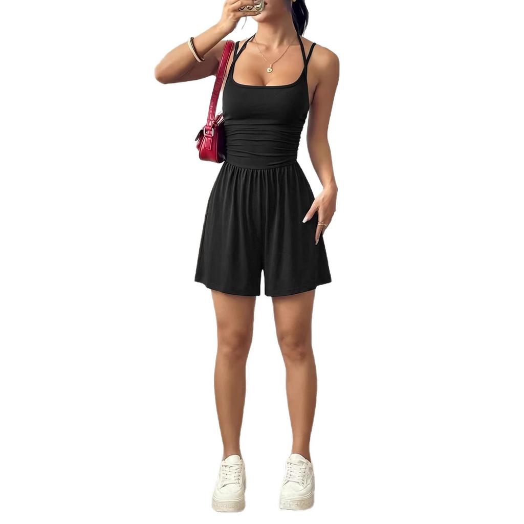 2026 Summer Spaghetti Strap Women's Bandeau Jumpsuit - Casual Loose Shorts