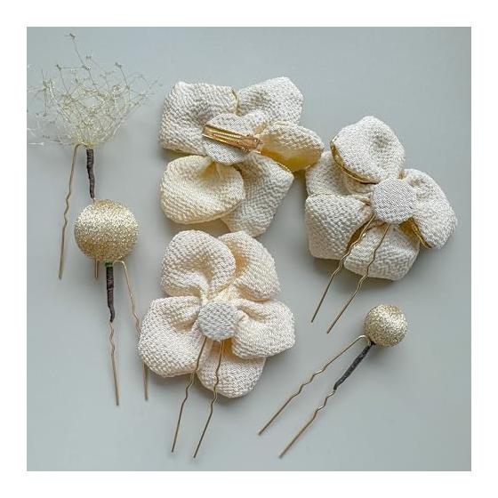 Chirimen Fabric Tsumami Zaiku Hair Accessory for Coming-of-Age Ceremony, Graduation, Wedding - Ball Kanzashi, Head Dress, Bridal, Wedding, Furisode,