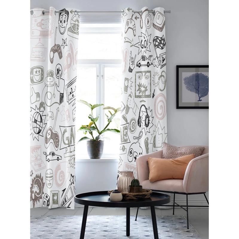 Fenstervorhänge mit Gamepad-Computertastatur für Wohnzimmer, Küche, Vorhang mit Volant, Kinderzimmer, Heimdekoration