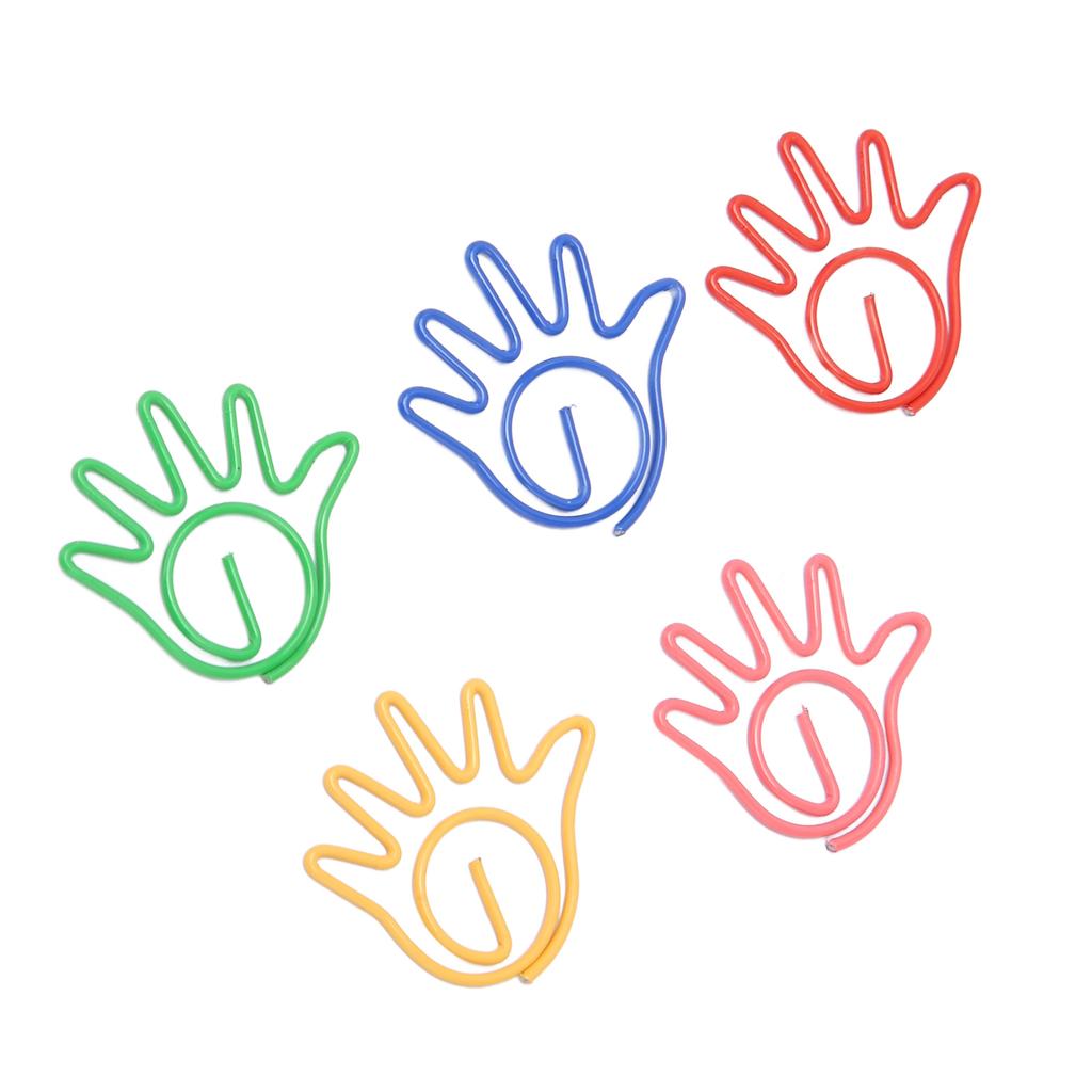 100Pcs Cute Paper Clips Hand Shaped Style Assorted Colors Electroplated Fancy Paperclips for Family