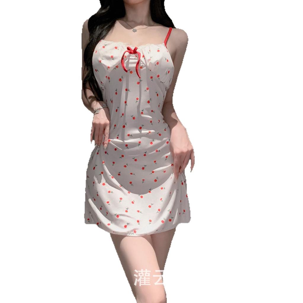Fun Small Fresh Belt Removable Chest Pad Floral Pure Wind Thin Suspender Nightdress