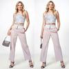 European-American Design Women's Striped Floral Tube Top & Straight-Leg Pants Set