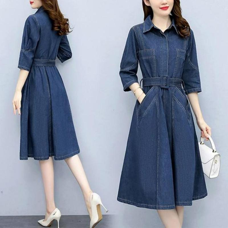 Jarní a podzimní dámská móda Šaty Úzká košile Džínová sukně