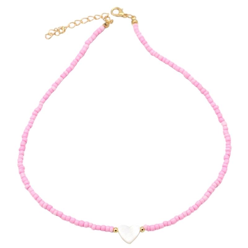 

Summer Natural Heart Shell-Necklace Beaded Chain Chokers Necklace for Women Handmade Statement Necklace Jewelry Gift