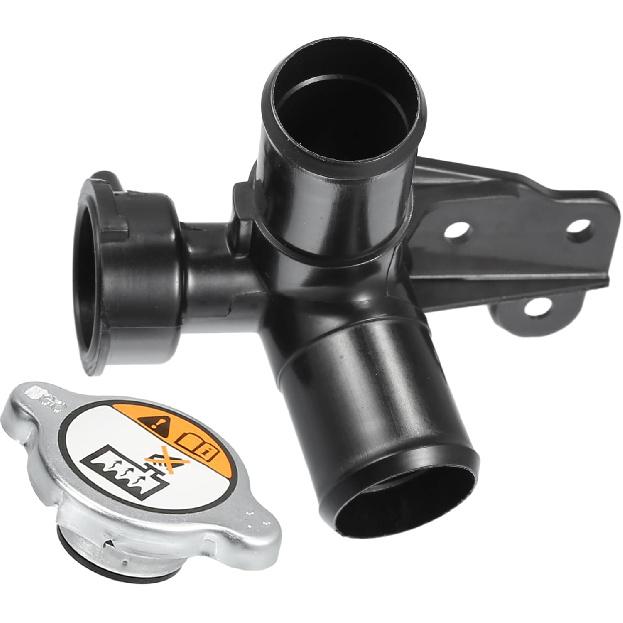 Engine Radiator Filler Neck with Fully Sealed Cap Replacement for Hyundai Accent Veloster 1.6L L4 2012-2017, 25329-1R200/25330-1R000 Plastic Black