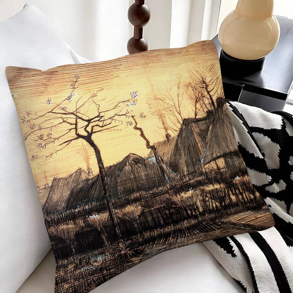 Van Gogh Art Pillow Case Fashion Square Pillowcase Bedroom Sofa Room Ins Decoration Leisure