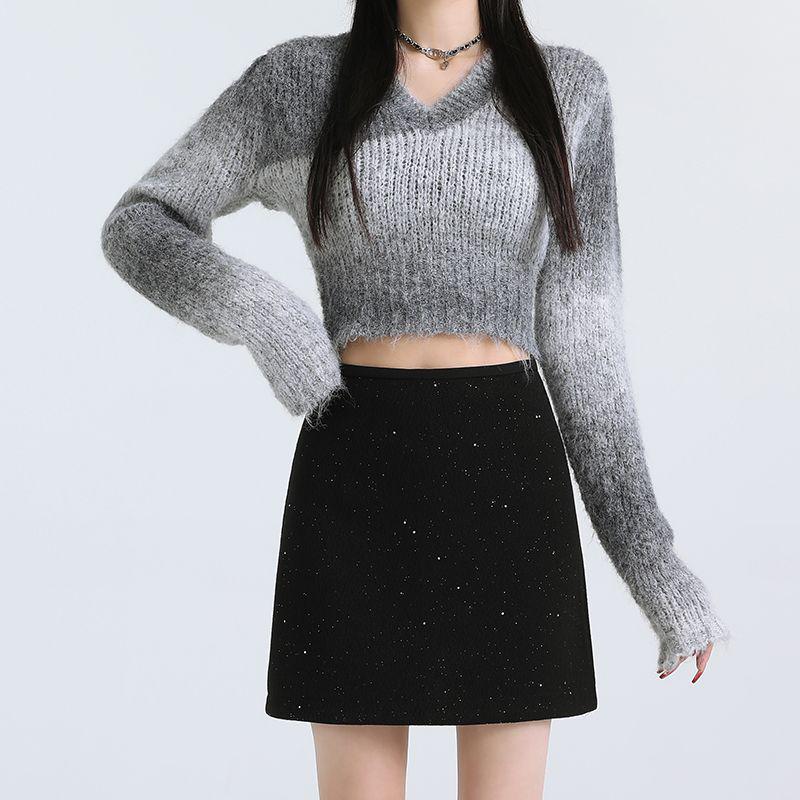 2025 Hochwertiger Koreanischer Stil A-Linien Woll-Kurzrock: Herbst Winter Pailletten, Vielseitig, Schlankmachend für Damen