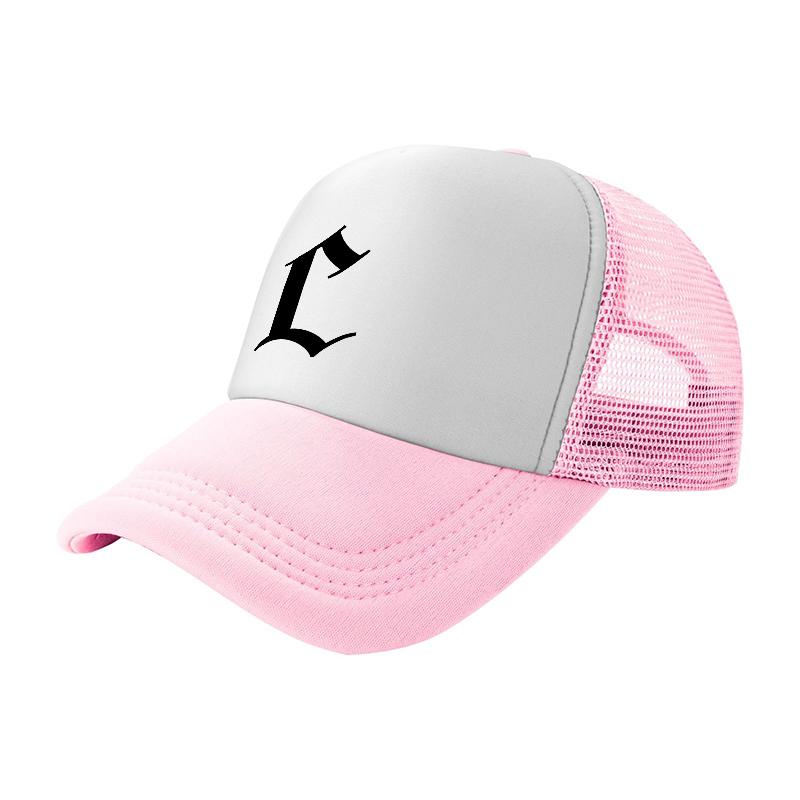 L Logo Mesh Trucker Hat White Black Ventilated Baseball Cap Stylish Casual Outdoor Wear Breathable Design