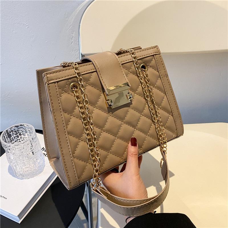 Textured rhombus chain bag women's new trendy fashion casual messenger large-capacity chain shoulder bag