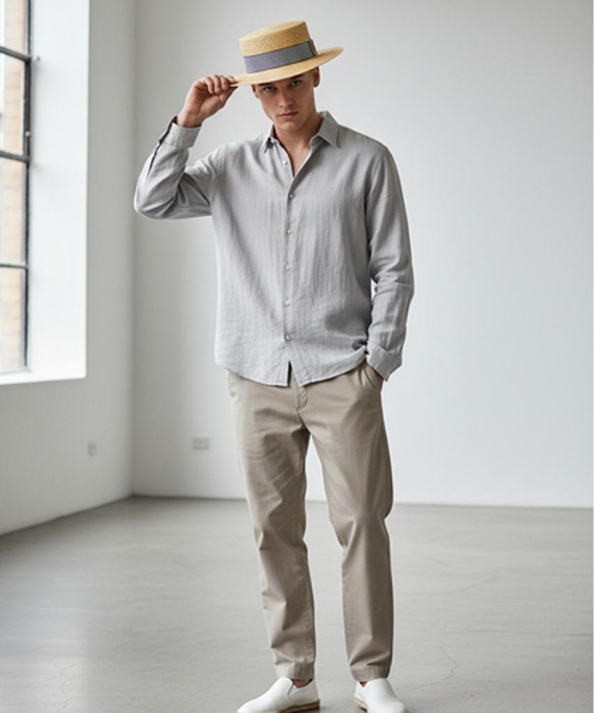 Stripe Line Beige Panama Hat