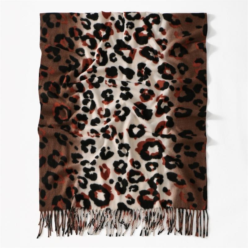 Leopard Print Fringe Cashmere Scarf Shawl For Women Soft Warm Winter Fashion Accessory Lightweight Warm Wrap