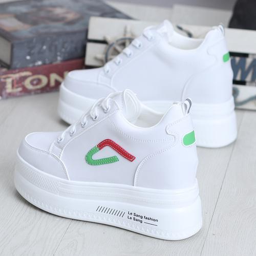 Fashion White Hidden Wedge 10cm Heel Trainers Shoes Wedge High Platform Shoes Woman Women's High Heel Shoes Casual Sneakers