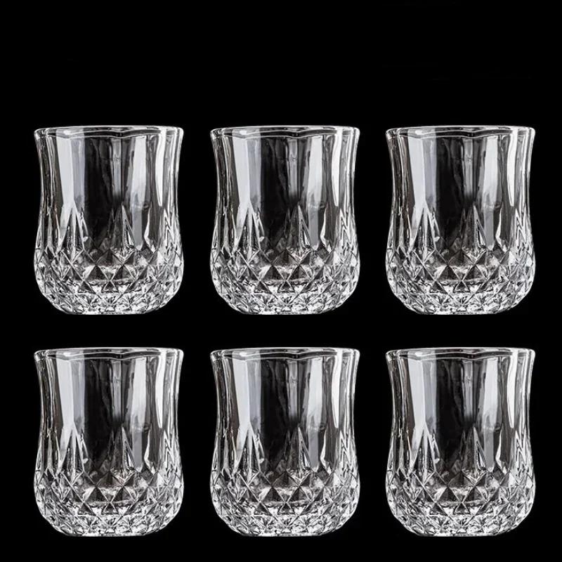 6 ks/sada sklenic na víno, skotskou whisky, bourbon, koktejly, skleněný kelímek s malou kapacitou, reliéfní odolný skleněný kelímek na párty