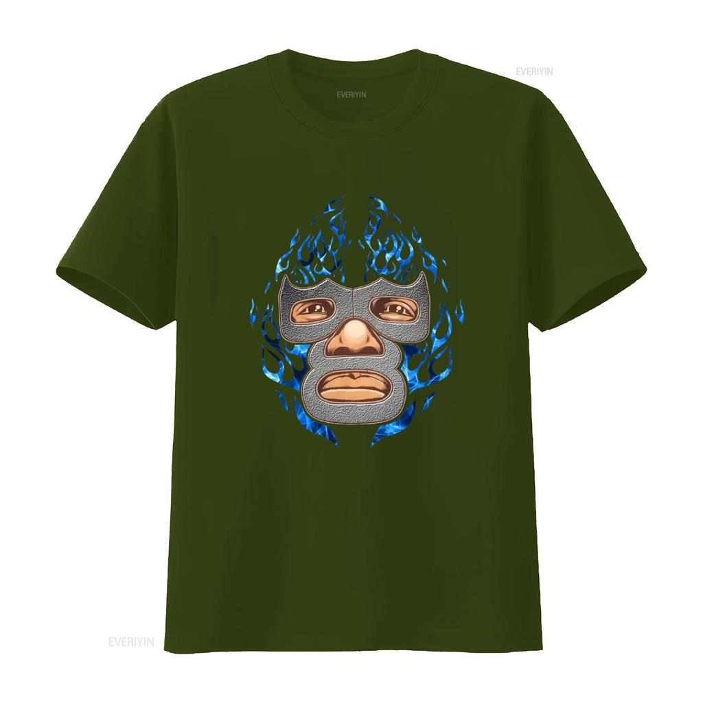 Blue Demon Mexican Luchador T Shirt with Flame Design for vintage Washed Slightly Top For Everyday Wear graphic homme