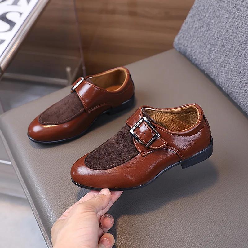 

New Children s School Pointed-toe Leather Shoes Causal Boy Formal Uniform Performance Loafers Fashion Versatile Kids Low-heels 26
