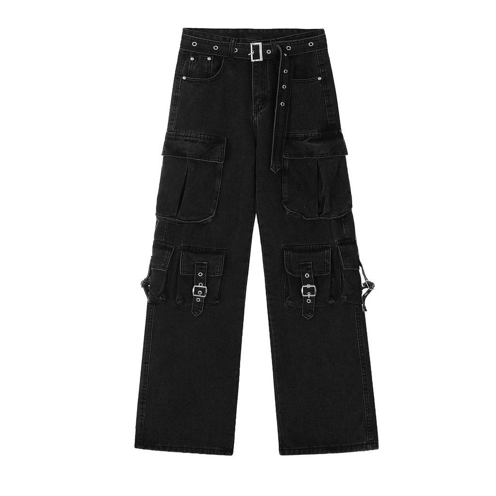 Women Y2k Retro Mutil Pockets Cargo Jeans Vintage Gyaru Female Denim Trousers Pants Pantalones