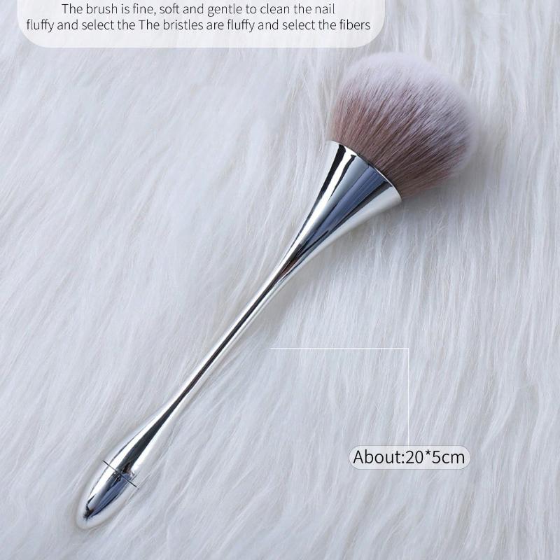 

1pc Japanese Shape Nail Powder Brush with Iridescent Color Handle, Soft Bristle Makeup Blush Powder Brush серебряный