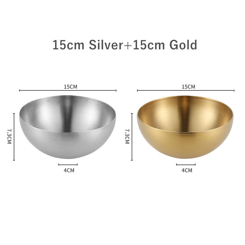 2Pcs Stainless Steel Noodles Salad Bowl Silver Gold Kitchen Fruit Ramen Bowls Egg Mixing Food Container Korean Tableware 15/20cm