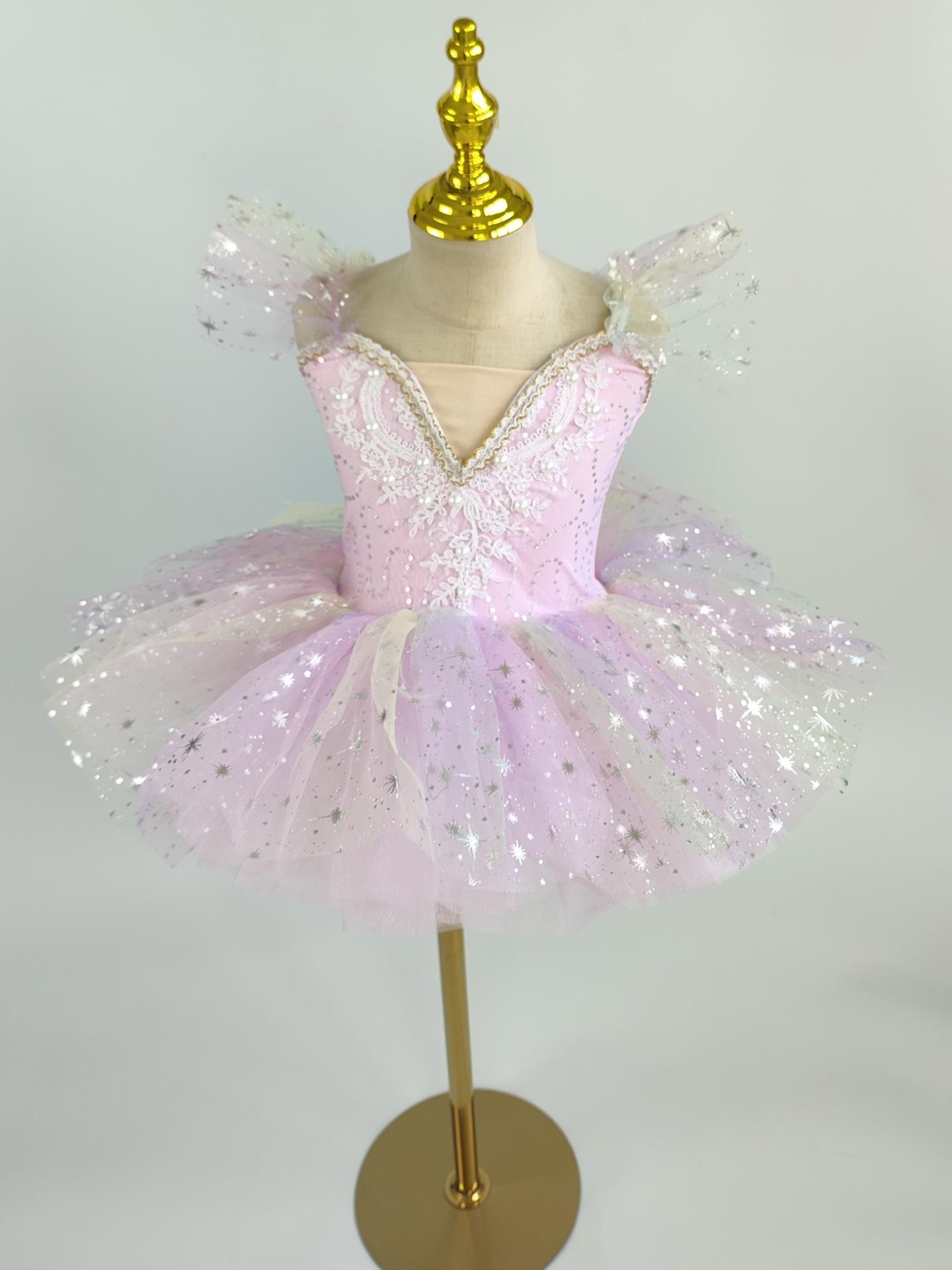 Dance Tutu Ballet Girls Little Swan Dance Costume Colorful Kindergarten Baby Dancing Fluffy Skirt for Performances Recitals 160cm