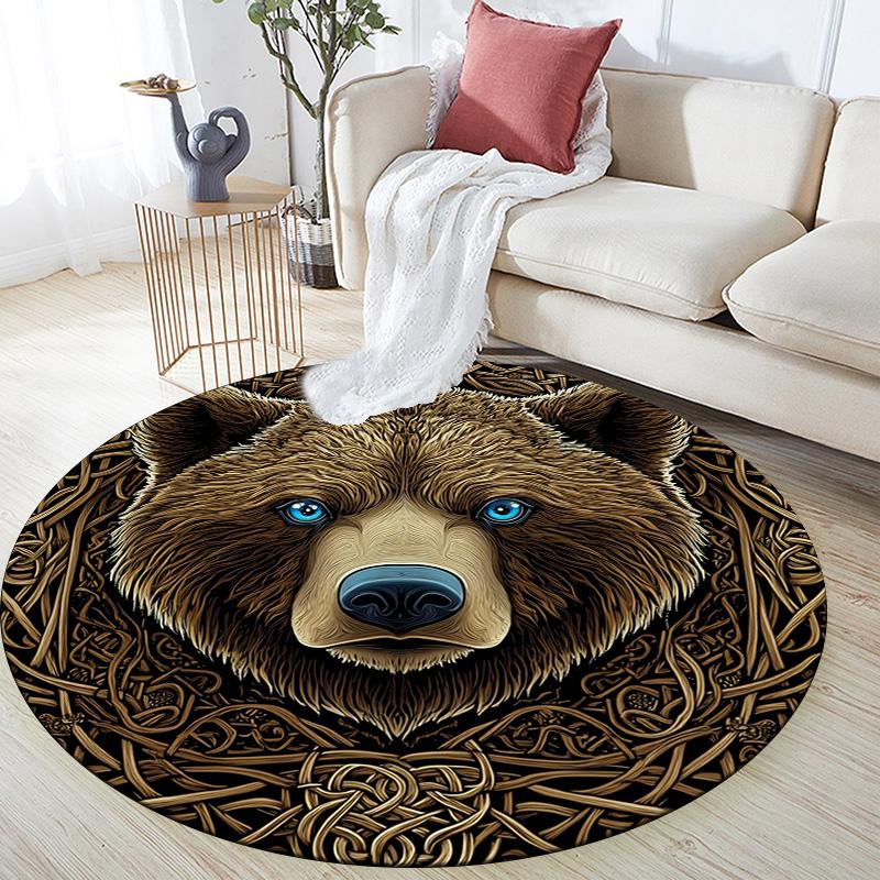 Viking Bear  Round Area Rug,Carpet Rug for Living Room Bedroom Sofa Playroom Decor,Non-slip Floor Mat