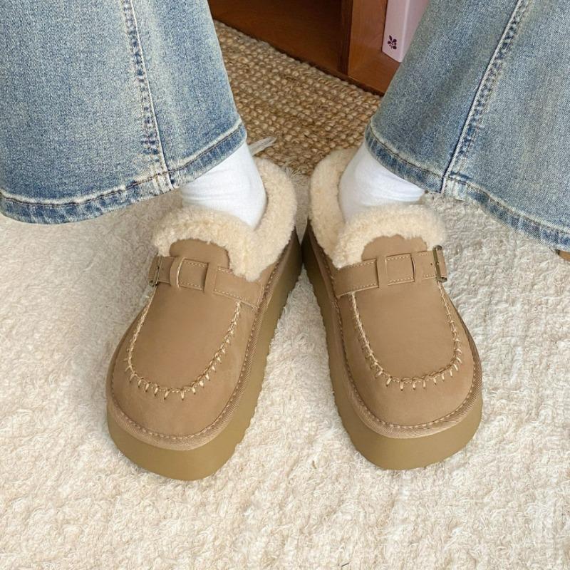 Temperament thick-soled fluffy shoes women's autumn and winter commuting fleece one-pedal cotton shoes