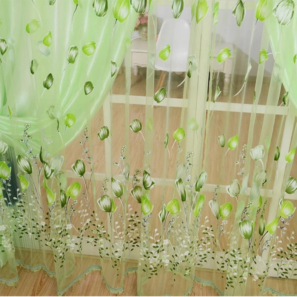 Fashion Printed Tulip Window Screen 100X200CM Polyester Drape Curtain Sheer Curtains Home Decoration Supplies