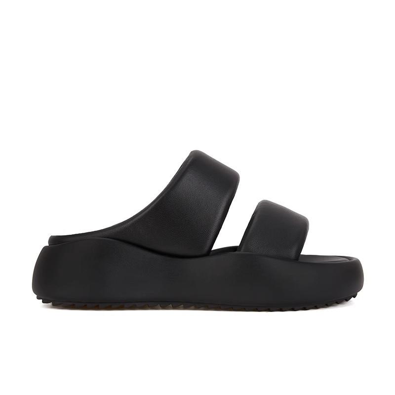 ! Shoes leather double with bread shoes casual thick-soled cool slippers women