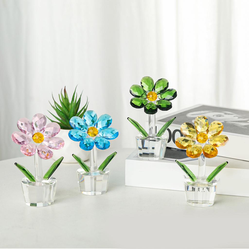 Brightly Crystal Sun Flowers Figurine Display, Dazzlings Reflection Sun Flowers Statues for Unique Home Decorations