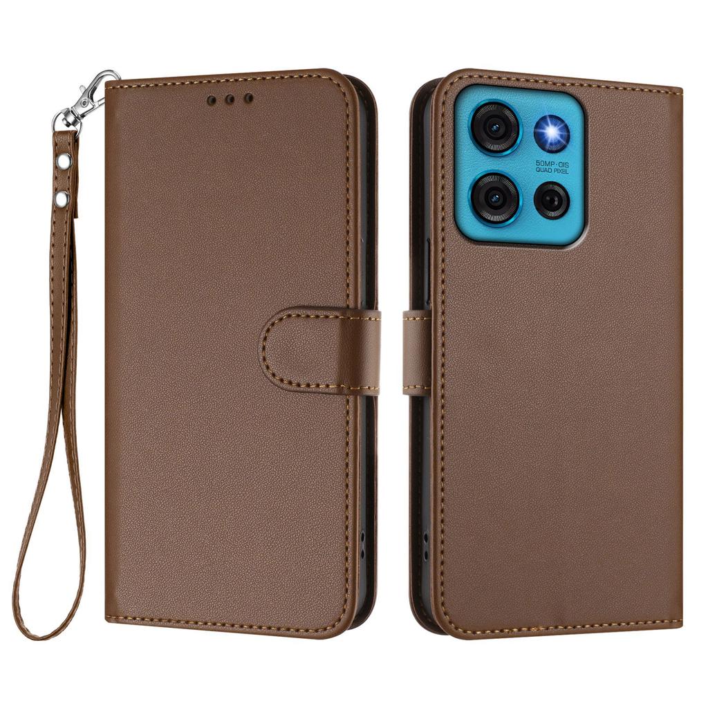 For Motorola Moto G75 5G Leather Case Wallet Stand Phone Cover with Wrist Strap
