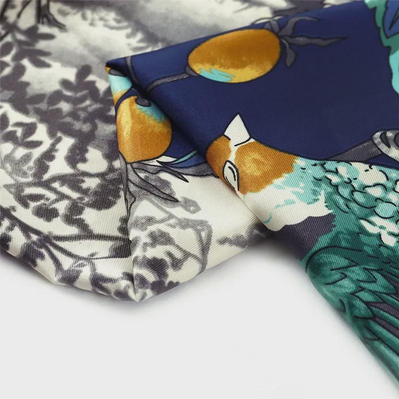 "New European and American Jungle Floral Bird Print 130cm Silk Twill Satin Square Scarf Shawl"