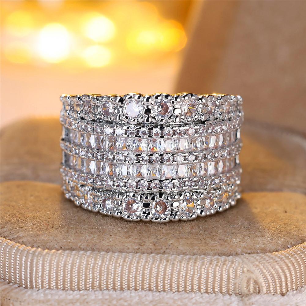 Vintage Female White Crystal Jewelry Cute Silver Color Wedding Rings For Women Luxury Engagement Valentines Day Gift