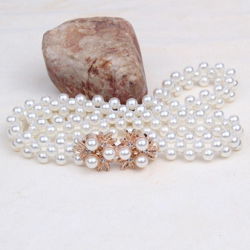 Rhinestone Pearl Waist Chain Women'S Elastic Waist Seal Women'S Decoration Elastic Woven Belt Dress Decoration