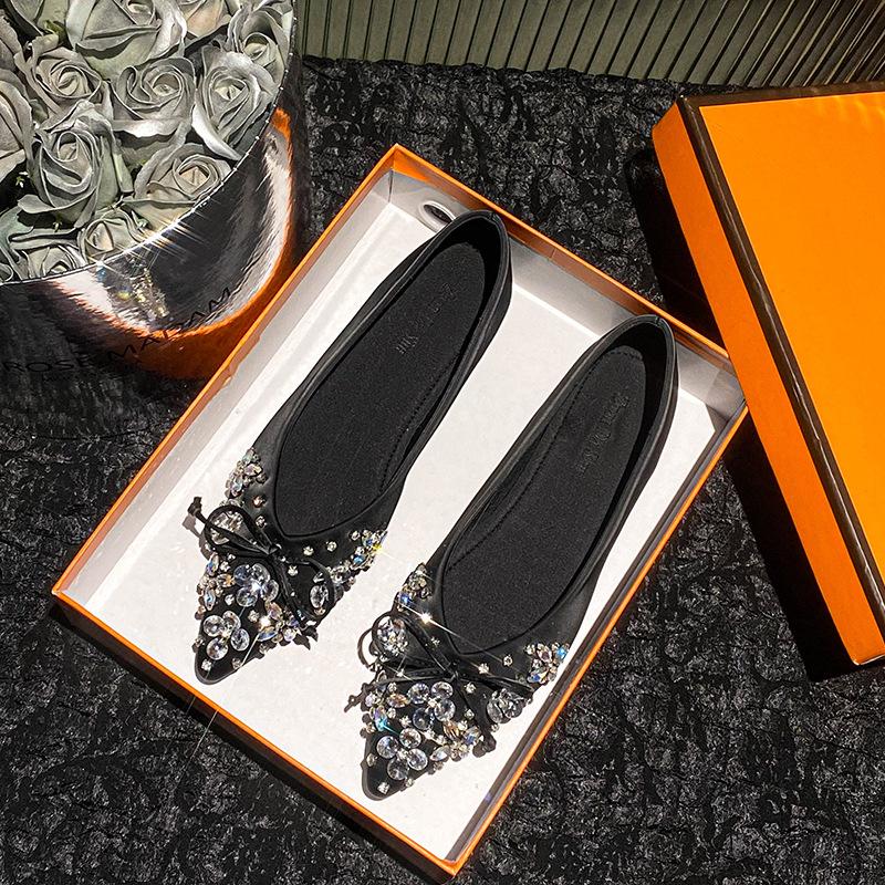 Fashion Flat Shoes for Women 2025 New Style Pointed Bow Water Diamond Women's Interior Height Plus Size Women's Shoes 41-43